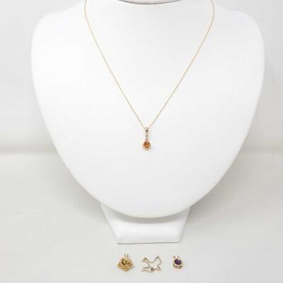 #1046 â€¢ 14k Gold Cable Chain With 4 14k Gold Petite Pendants Some With Diamonds 4.5g