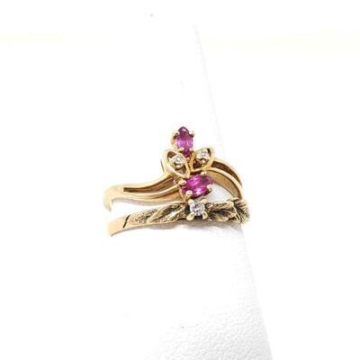 #1013 â€¢ 14k Gold Petite Amythest With Diamond Accents Ring And A Diamond Ring 3.1g