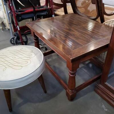 #3590 â€¢ Wooden Side Table And Ottoman