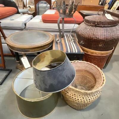 #3614 â€¢ 5 Wicker Baskets, End Table, 2 Lampshades And More!