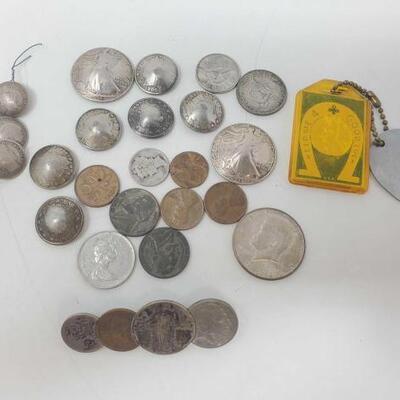 #1626 â€¢ Assortment Of Coin Buttons, Coin Pins And Loose Coins
