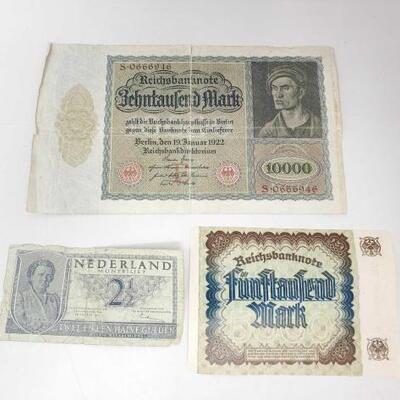 #1620 â€¢ Germany 1000 Banknote, Netherland 2 1/2 Banknote And Dutch 5000 Banknote
