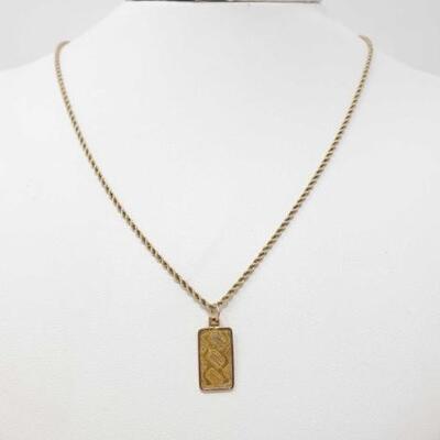 #1012 â€¢ 14k Gold Twisted Rope Chain With .999 Gold Bar Pendant 5.7g
