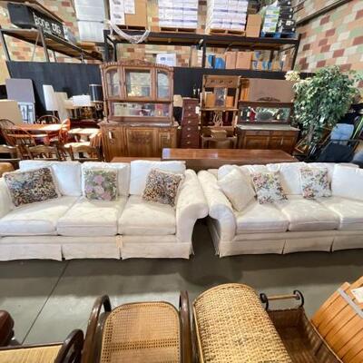 #3552 â€¢ 2 Matching Elegant White Sofas With 7 Accent Pillows
