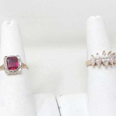 #1077 â€¢ 10k Gold Red Ruby Ring And 10k Gold With 5 Marquise Semi-Precious Stones 4.3g
