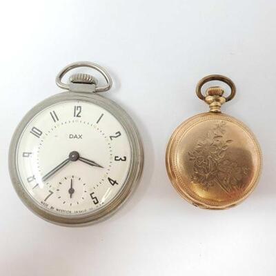 #1428 â€¢ Waltham Engraved Pocket Watch And Dax Pocket Watch