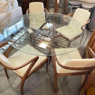 #3608 â€¢ Unique Circular Glass Dining Table With 4 Chairs

