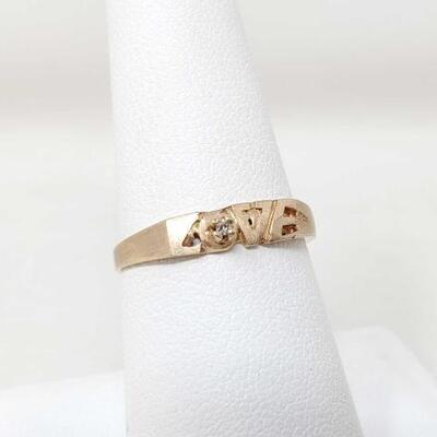 #1072 â€¢ 10k Gold Engraved Love Ring With A Diamond 1.5g