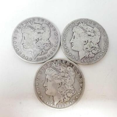 #1522 â€¢ 3 1880-1900 Morgan Silver Dollars New Orleans Mint