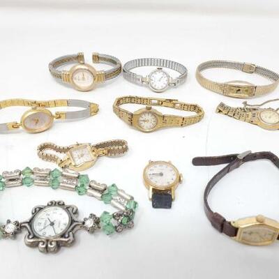 #1400 â€¢ 9 Petite Wrist Watches And 1 Watch Face