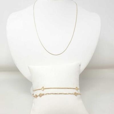 #1033 â€¢ 14k Gold Chain, Heart Bracelet And Shell Bracelet 4.7g

