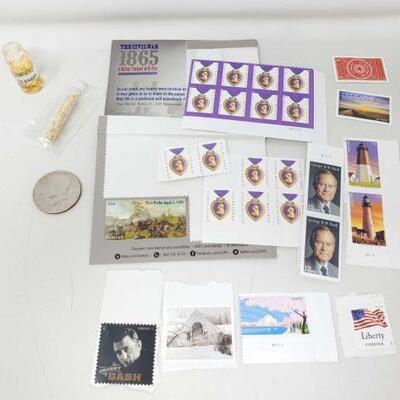 #1648 â€¢ Stamp Collections, Single Stamps, Gold Flakes And A 1776-1976 Kennedy Half Dollar