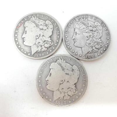 #1528 â€¢ 3 1887-1890 Morgan Silver Dollars All New Orleans Mint