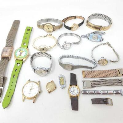 #1440 â€¢ Assortment Of Wrist Watches, Watch Faces, Watch Bands And Engraved Bracelet