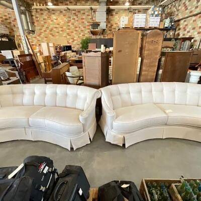 #3642 â€¢ 2 Curved Beige Marching Sofas