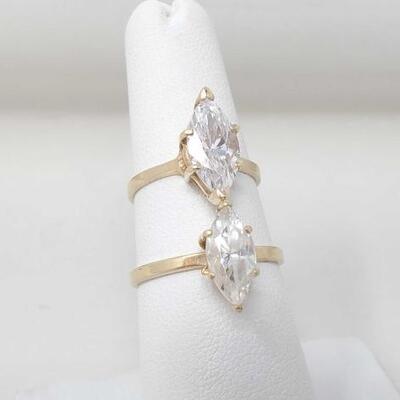 #1048 â€¢ 2 14k Gold Marquise Diamond Simulant Fashion Rings 4.7g
