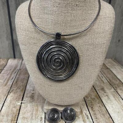 Silver Spiral Jewelry Set,  not marked but tested with acid.  Silver weighs 133.69 grams total
