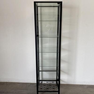 Black Metal & Glass Locking Display Cabinet w Key. One of Two in this auction.