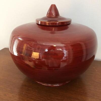 Cranberry Ceramic Lidded Urn