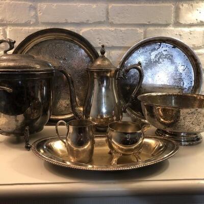 Silver Plate Lot of Tea Set, Platters, Bowls, Trays and more