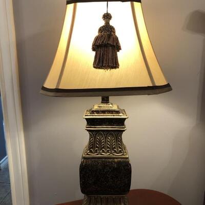 Decorative Gold Tone Table Lamp with Tassel Shade