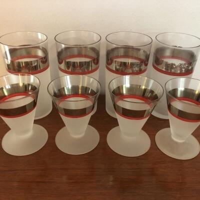 (8) Banded Clear & Frosted Glass Barware Glasses