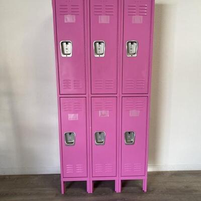 1 of 6 in this auction.  Pink Metal Locker Unit with 6 Lockers