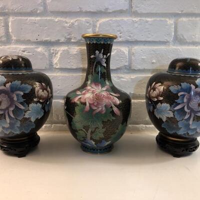 (3) Jingfa Cloisonne Decor, 2 Ginger Jars & a Vase