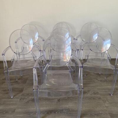 (7) Post Modern Repro Acrylic Ghost Armchairs               1 of 2 lots of 7 chairs each in this auction