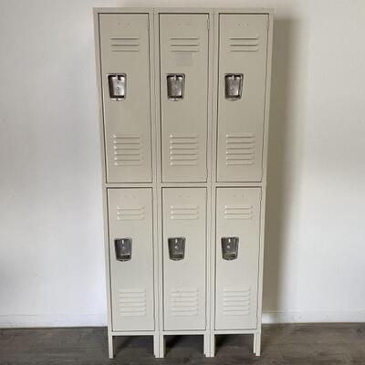 1 of 3 in this auction. Light Buff Metal Locker Unit with 6 Lockers