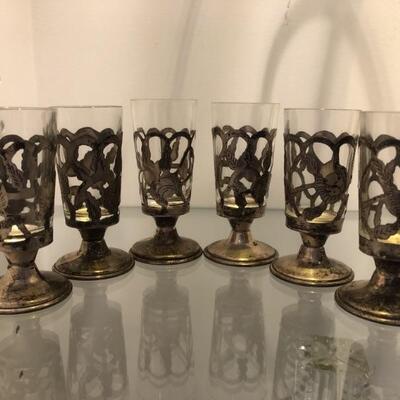 (6) Sterling Glass Holder Stems with Glasses