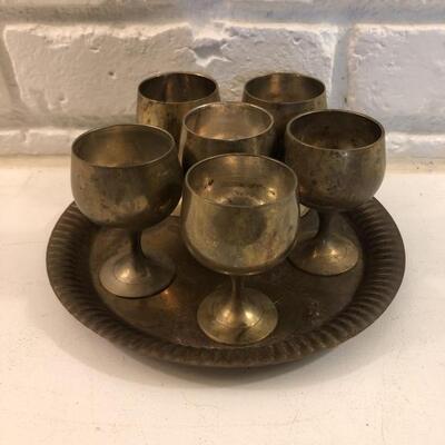 Vintage Set of 6 Silver Plate Chalices on Tray