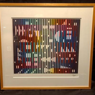 Yaacov Agam. NIGHT RAINBOW. Limited Edition
Serigraph, #18 of 18. Hand-signed by artist. 21x17. 26.5 x 29 framed. COA on back.