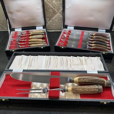 (14) Stag Horn Flatware by James Dixon & Sons Ltd
Made in Sheffield England and Sold by Gump's San Francisco
3 Boxed Sets, 6...
