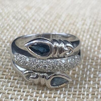 14k Gold, Diamond & Sapphire Ring Sz 7 - 6.43g