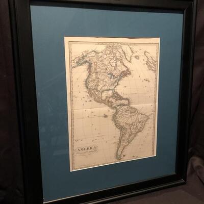 America. Printed Map from Adolf Stielerâ€™s Hand Atlas. 1875. See information from back. 17 x 12.5. 27.5 x 23.5 framed.