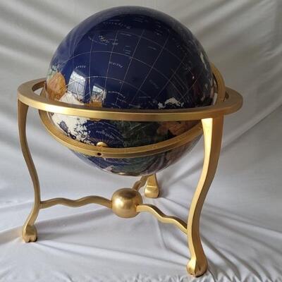 Semi Precious Gemstone World Globe on Brass Stand