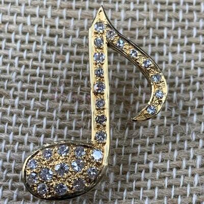 14k Gold & Diamond Half-Note Music Note Brooch