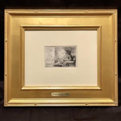 The Golf Player. Original Etching by Rembrandt
3.75 x 5.6.  20.5 x 17.5 framed. COA included.