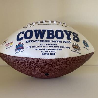 Dallas Cowboys Football Signed by Jerry Jones
Autographed NFC Championship and Super Bowl Football signed by Dallas Cowboys Franchise...