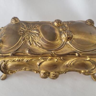 Vintage Cast Brass Jewelry Box Lined in Velvet