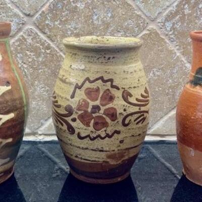 3) Vintage Pottery, Round Pitchers, Transylvania