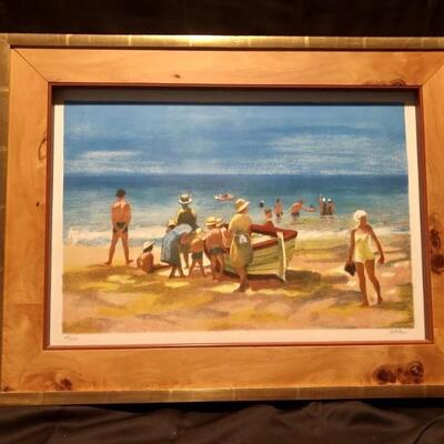 Beach Scene by Artist, McCall. Signed and
numbered limited edition lithograph. 48/275. 13.5 x 19.5. 19.5 x 25 framed.