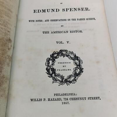 Specer's Poetical Works, Volumes II, III, & V
Partial Set of Poetical Works Published by Willis P Hazzard of Philadelphia, Circa...