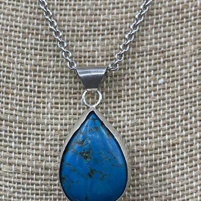 Sterling Silver and Turquoise Necklace - Chain is
28 inches long