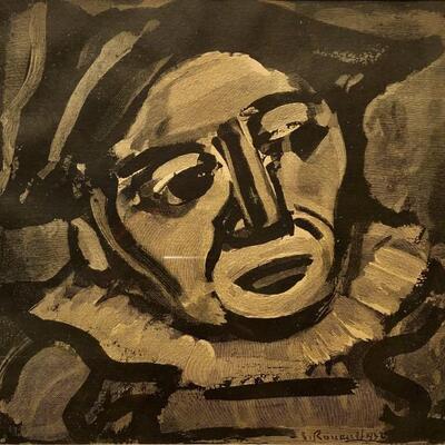 Rouault. Clown. Signed lithograph attributed to style of Georges Rouault. 1932. 7.5x7.5. 14.5x14.5 framed. COA not available.
