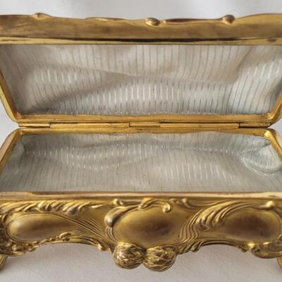 Vintage Cast Brass Jewelry Box Lined in Velvet