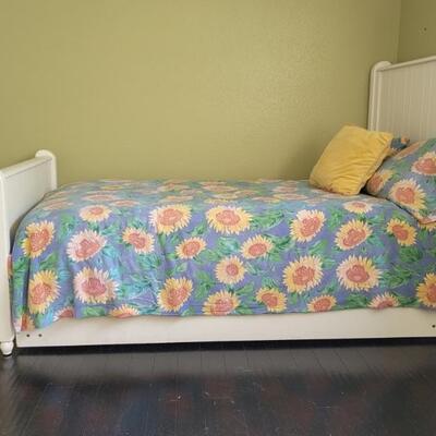 Twin White Trundle Sleigh Bed with Mattresses