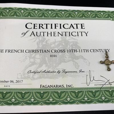 Early Middle Ages 10th-11th Century Fine French 
Gold Cross Pendant with COA 1.79g
