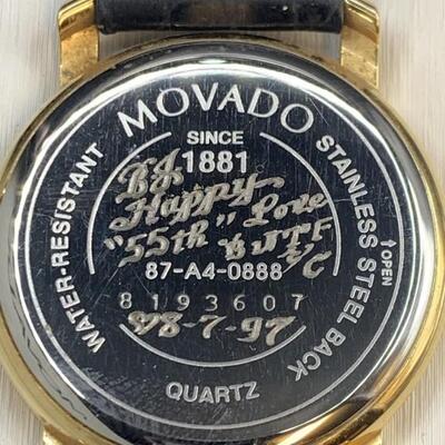 997 Engraved to BJ Thomas Movado Wrist Watch
with original presentation case, instruction manual, and box